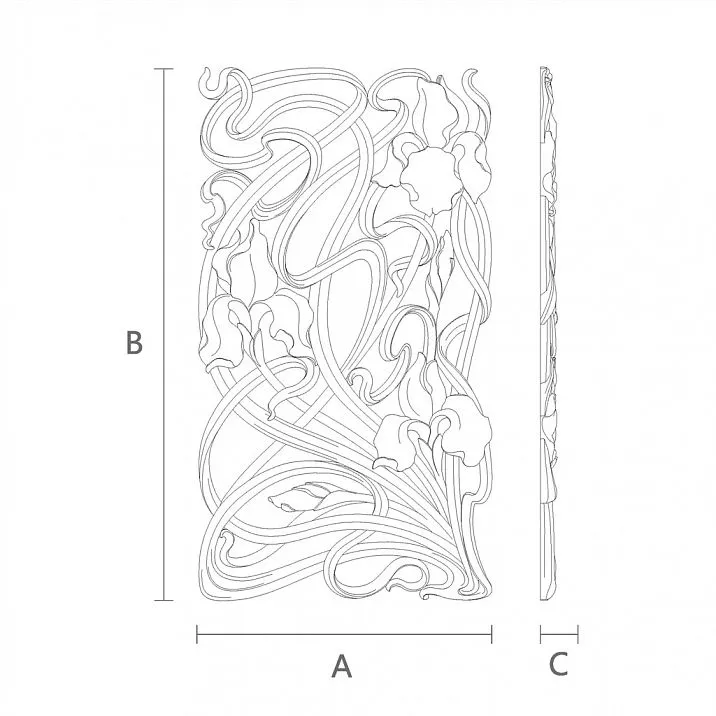 Wooden decorative element with wood carving - carved insert N-272L made of beech, drawing