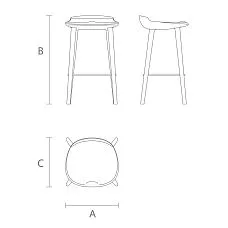 Drawing and dimensions of half-bar stool STU-009