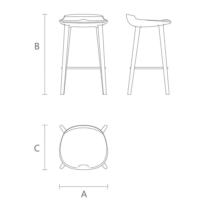 Drawing and dimensions of half-bar stool STU-009