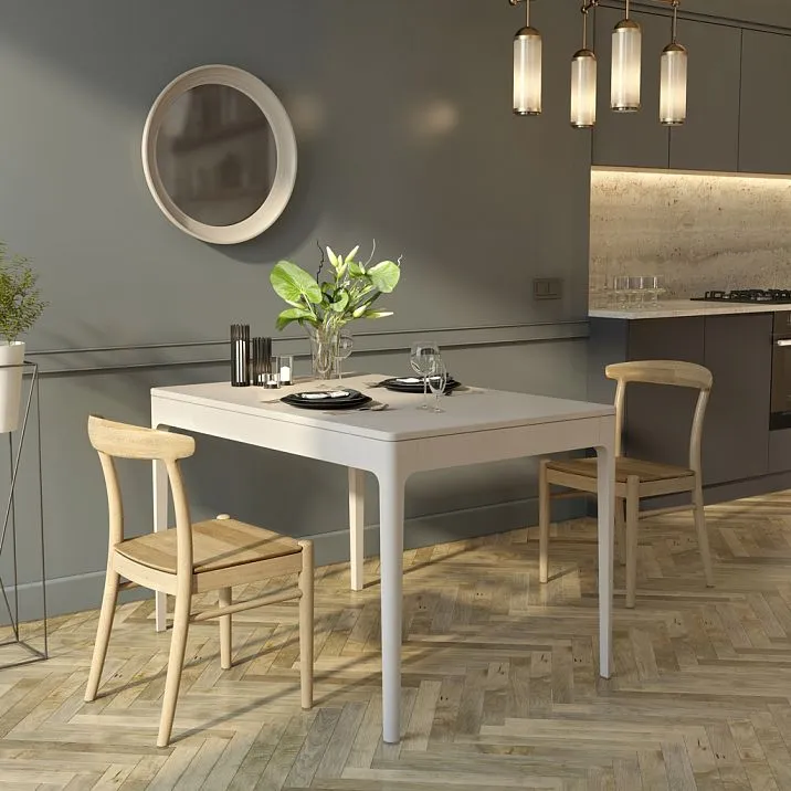 Norton 002-009 wooden table in an interior with wooden furniture