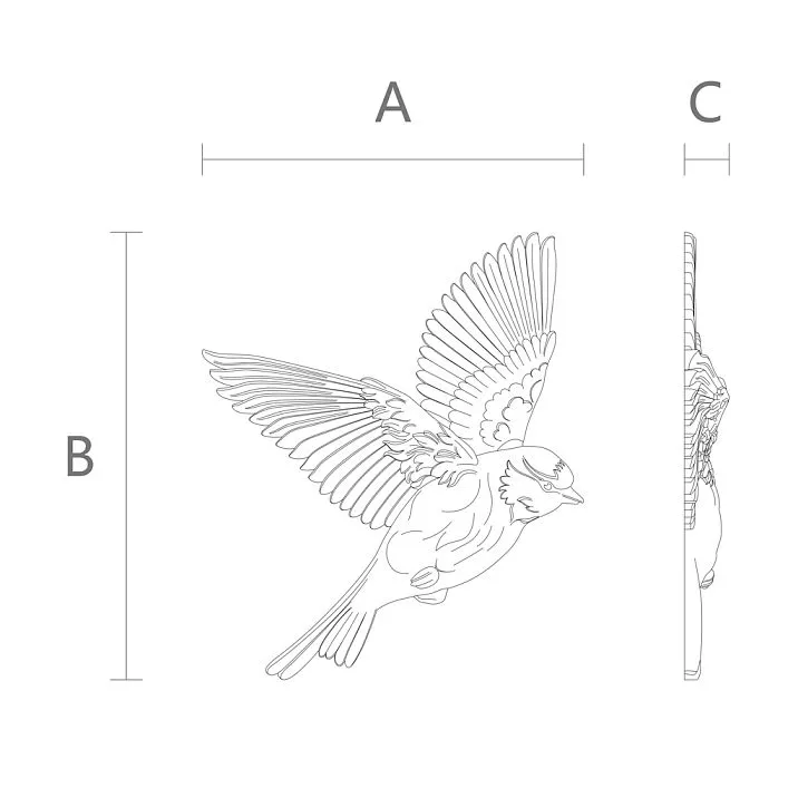 NPU-493L relief decoration &mdash; a decorative applique in the form of a bird with dimensions and proportions.