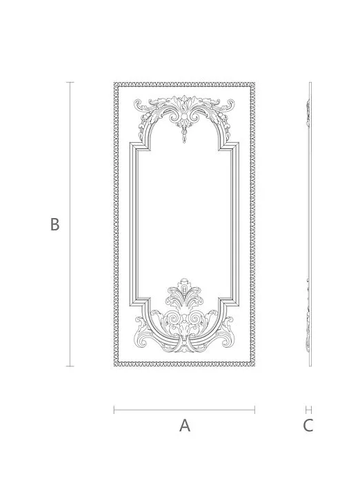 Wooden item with carved floral pattern, diagram