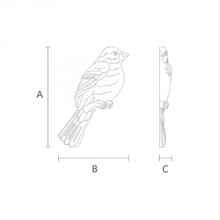 Carved Applique N-477L in the Shape of a Bird on a Door with Carved Pattern Drawing