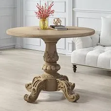Carved Table Base STL-008 made of solid wood with tabletop, view in interior