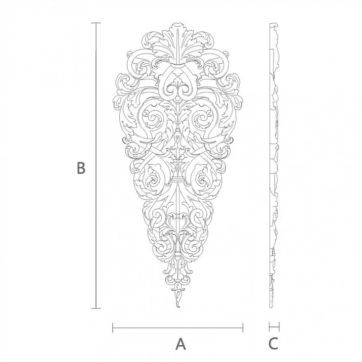 Carved Insert N-329 - Wooden Decorative Element with Beautiful Carving Drawing