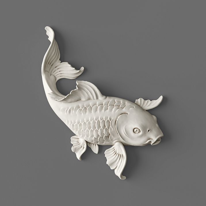 Decorative applique NPU-483L 'Fish' &ndash; polyurethane stucco in the shape of a fish on a gray background.