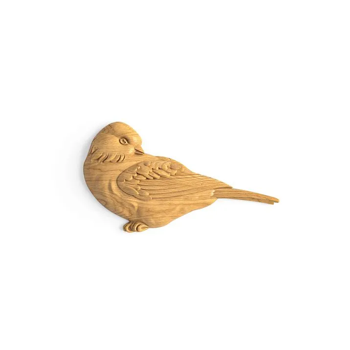 Wooden decor N-497R &mdash; carved applique in the shape of a bird made of natural wood