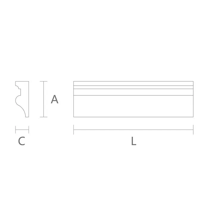 Drawing of MLD-017 molding made of solid oak or beech with carved ornament.