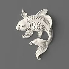 NPU-487 Fish Stucco Decoration in White Polyurethane on a Gray Background.