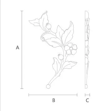 Лепной декор NPU-471R: ветвь с цветком и листьями из полиуретана