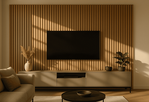MDF interior strip behind the TV in the living room