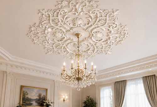 Need a large ceiling rosette, but don't want to mount a one-piece part: how the composite RPU.VRS-001 of eight elements is designed