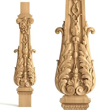 Carved wooden staircase baluster L-106 with leaf and flower pattern