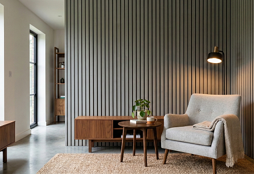 MDF slatted panels for painting on a wall in a modern interior