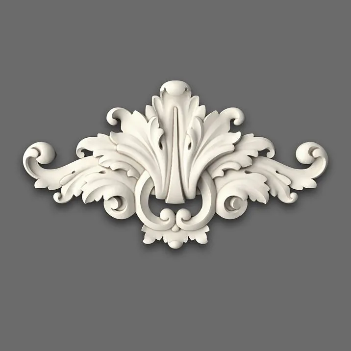 Overall appearance of Plaster Decoration NPU-002, showcasing an elegant classic ornament made of polyurethane