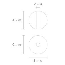 Drawing of the geometric figure KN-004 with dimensions 167 &times; 170 &times; 170 mm and a 34 mm hole