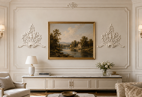 The large wall panel around the painting looks empty: when to order two carved overlays NPU.VRS-014L and NPU.VRS-014R instead of the central decor