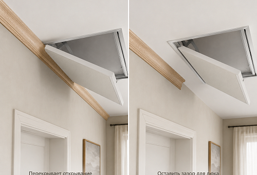 Wooden ceiling plinth PLT-001 next to the ceiling hatch
