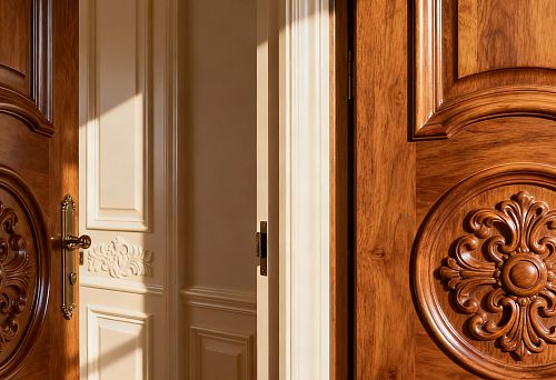 Interior with wooden overlays and polyurethane details