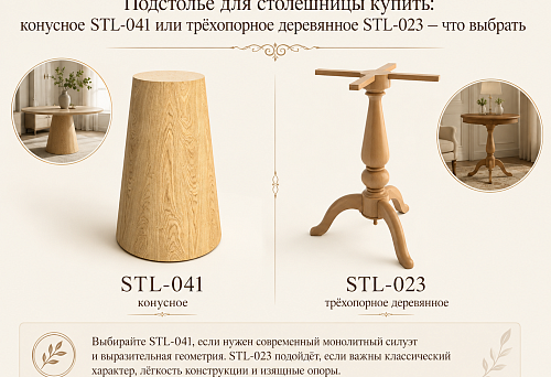 Buy a table base for a tabletop: conical STL-041 or three-legged wooden STL-023 &mdash; which to choose