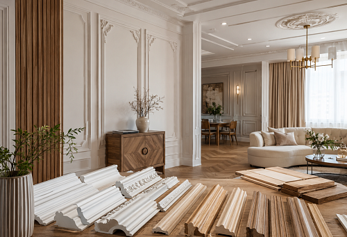 Polyurethane moldings and wooden decor for interiors in Moscow