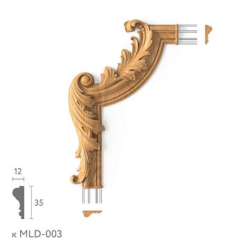 Corner decorative element MLD-3U-2.1L made of solid wood for MLD-003 molding