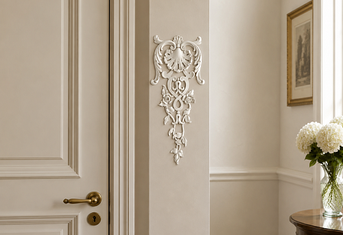 Narrow wall space between the door and the corner: how to decorate it with the NPU.VRS-005 decorative overlay without a molding frame
