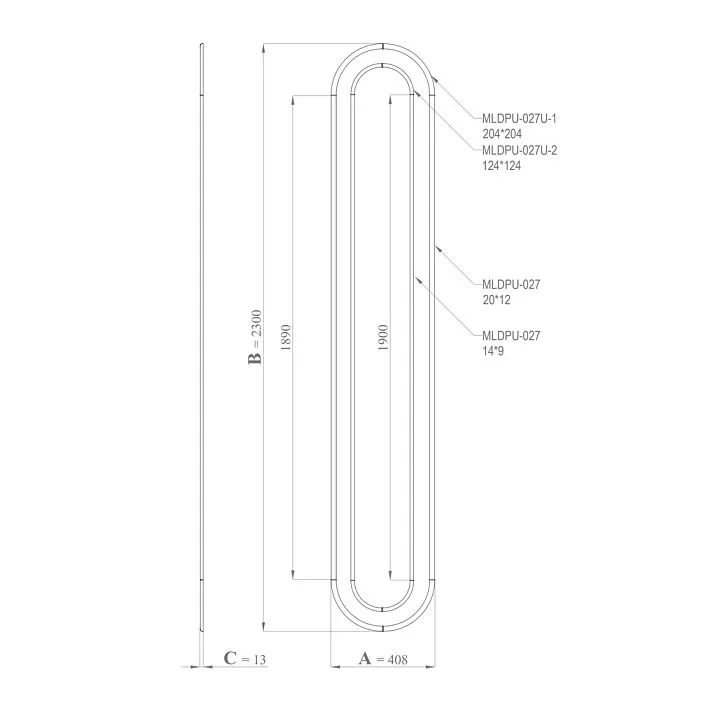 CPU-3-4 Decorative Molding Kit Drawing: height 2300 mm, width 408 mm, thickness 13 mm, profile elements and radii