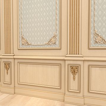 Wooden decorative element with carved baroque style for decoration