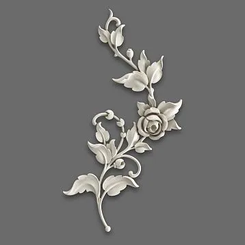 NPU-468L molding: polyurethane applique with a rose and leaves