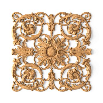Wooden decor N-196.1 with a square carved composition made of natural wood
