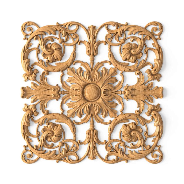Wooden decor N-196.1 with a square carved composition made of natural wood