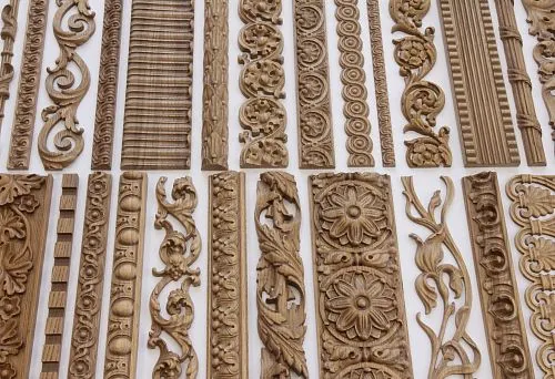 Variety of carved wooden trims in solid wood for interior