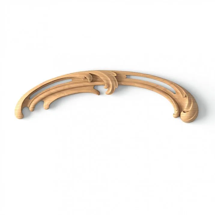Decorative overlay N-426R made of wood, carved, in the form of a twig with leaves and flowers