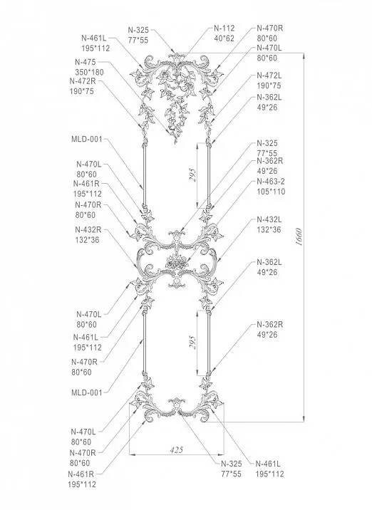 Wooden decor set C-048 - detailed composition drawing