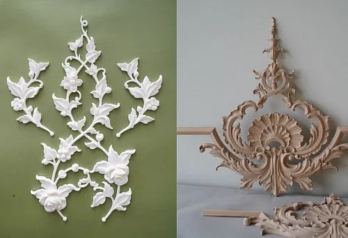 Two carved elements in solid wood