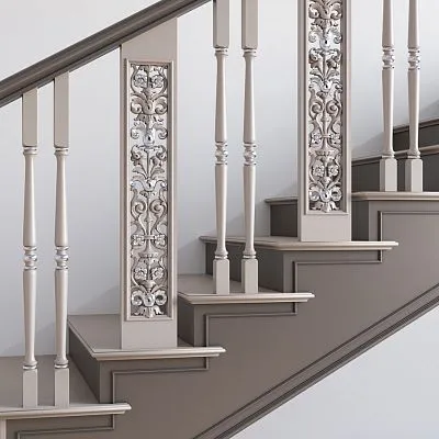 Carved detail of the staircase L-019, балясина на фото в интерьере