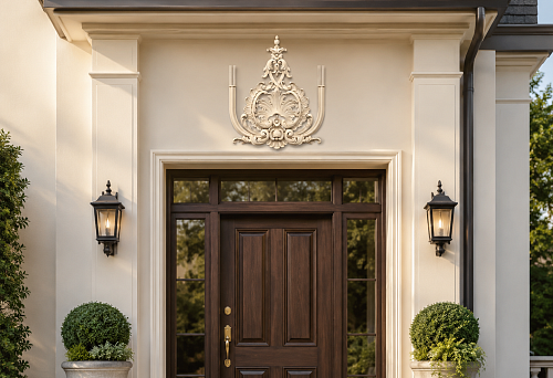 Don't want to assemble complex facade decor: when one carved overlay NPU-382 made of polyurethane is enough above the entrance