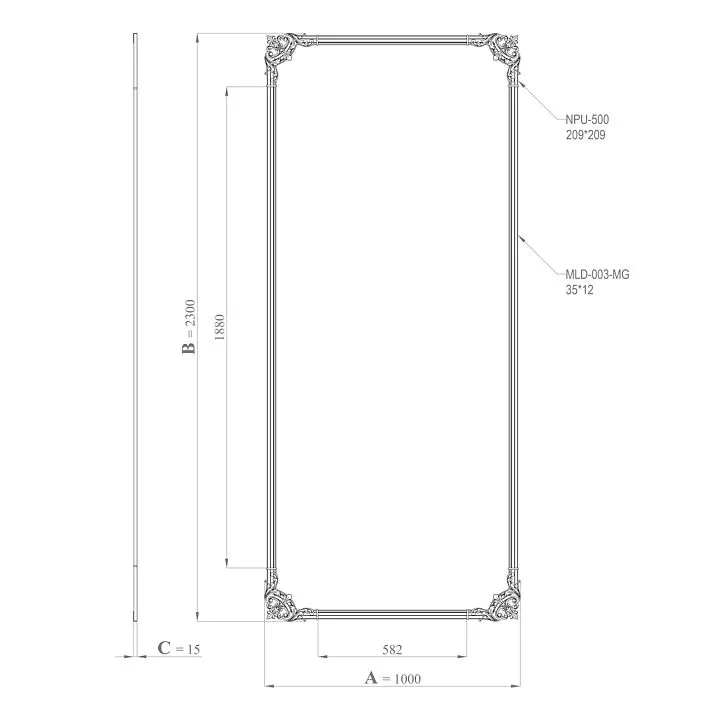 Wall molding CPU-1-5 made of polyurethane &mdash; ready-made frame with corner elements for mirrors, paintings and wall panels
