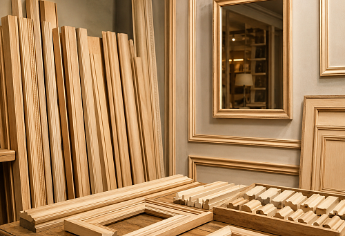 Uncoated wooden baguette for making frames and interior decor