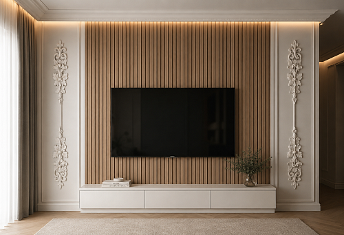 Carved overlays NPU-315L and NPU-315R along the edges of the slatted wall