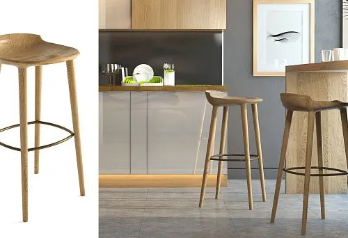 Modern wooden bar stools with solid wood and metal base