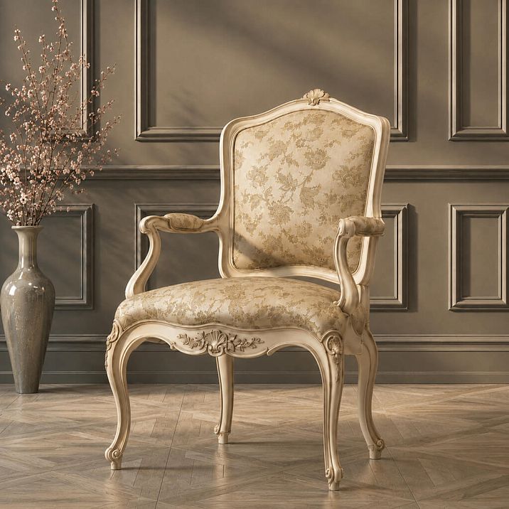 Interior with carved chair made of solid beech and oak Versailles 004-001