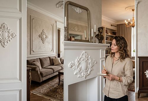 Decorative cartouche in the interior: how to choose a central overlay for furniture, walls, doors, and portals
