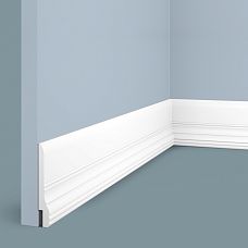 Floor skirting board L1605 from polystyrene HI WOOD, 90 mm height, with expressive decorative relief, white color