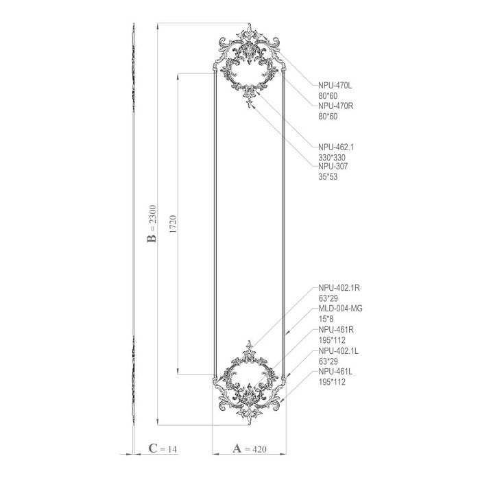 Polyurethane stucco decor CPU-7-1 for interior frame diagram