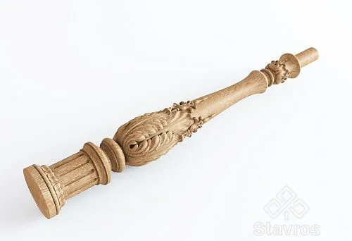 Carved wooden baluster with classic oak ornament from the company STAVROS