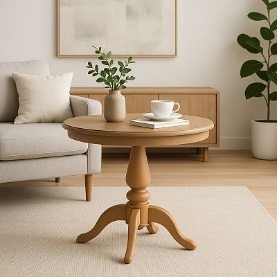 Table на подtableье STL-023 из массива дерева на трех ножках в интерьере