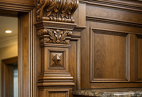 Wooden decorative corner: accent for portal, panel and furniture