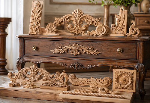 Wooden furniture decor STAVROS with carved C-series overlays